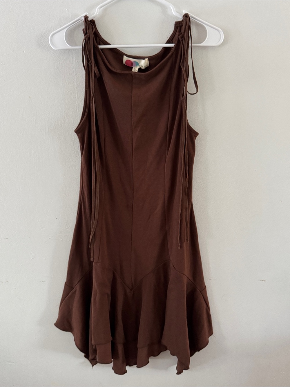 Free People Brown Good Feels Pointed Drop-Waist Mini Dress Sz L